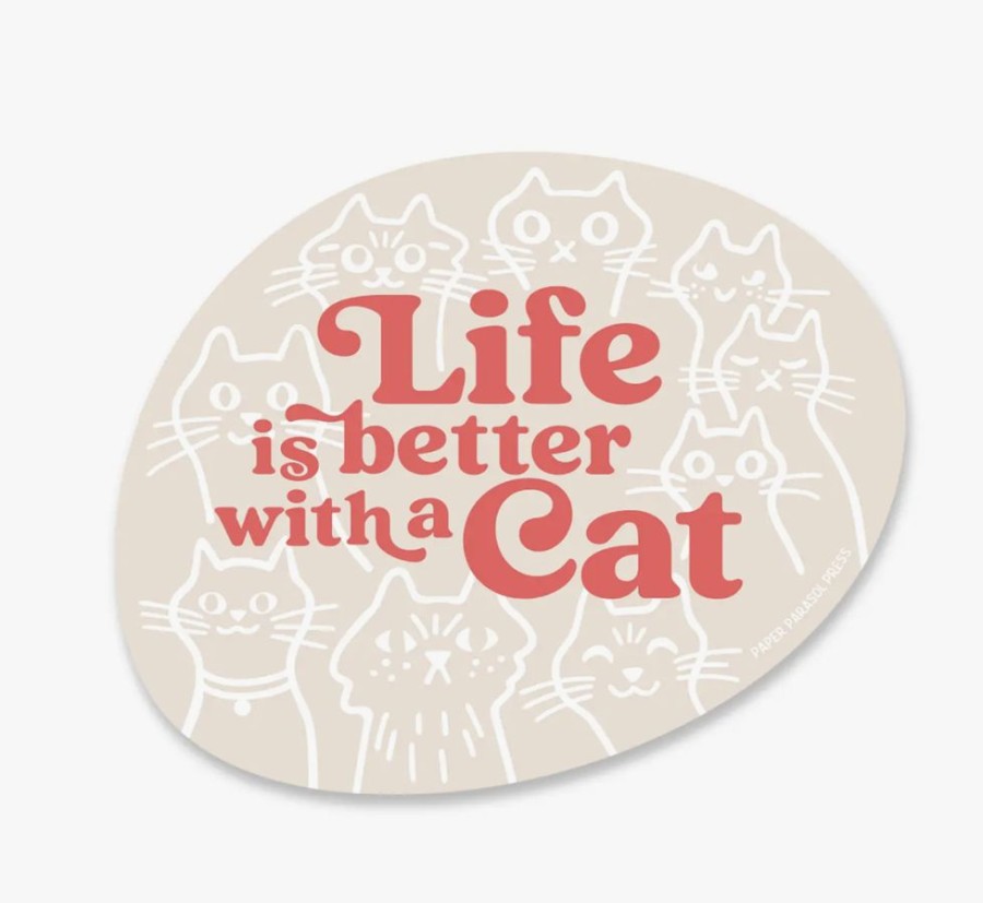 Party & Gift Wrap Paper Parasol Press Gift Tags & Stickers | Life Is Better With A Cat Sticker