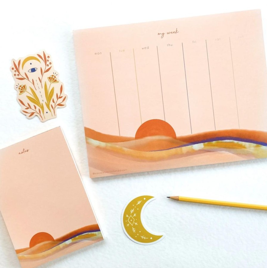 Paper & Office Maija Rebecca Hand Drawn Planners | Pink Sunset Weekly Planner Pad