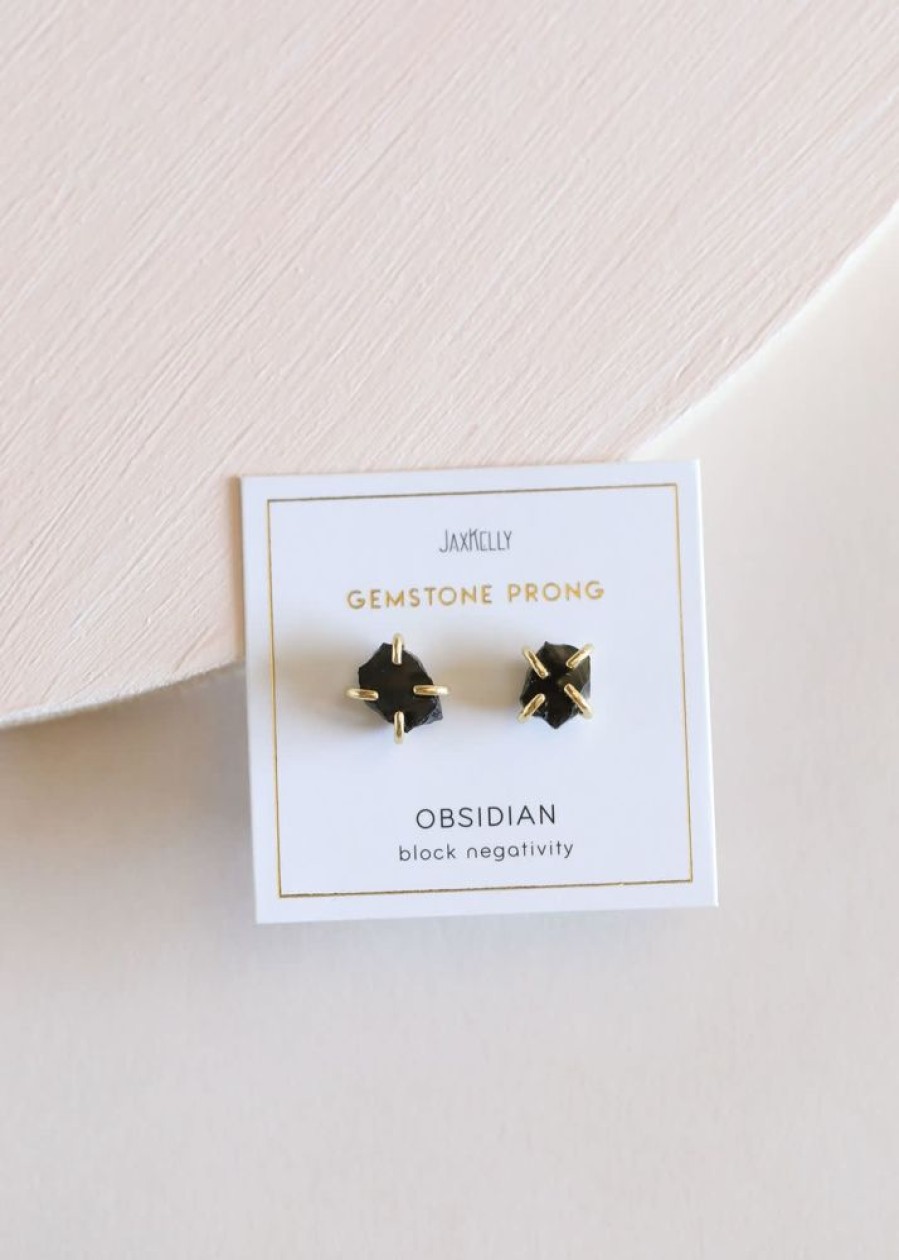 Accessories JaxKelly Earrings | Obsidian Gemstone Prong Earrings