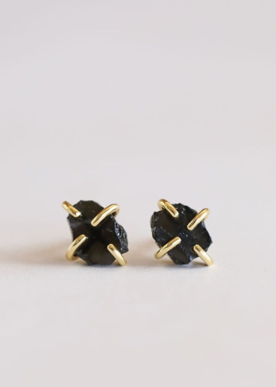 Accessories JaxKelly Earrings | Obsidian Gemstone Prong Earrings