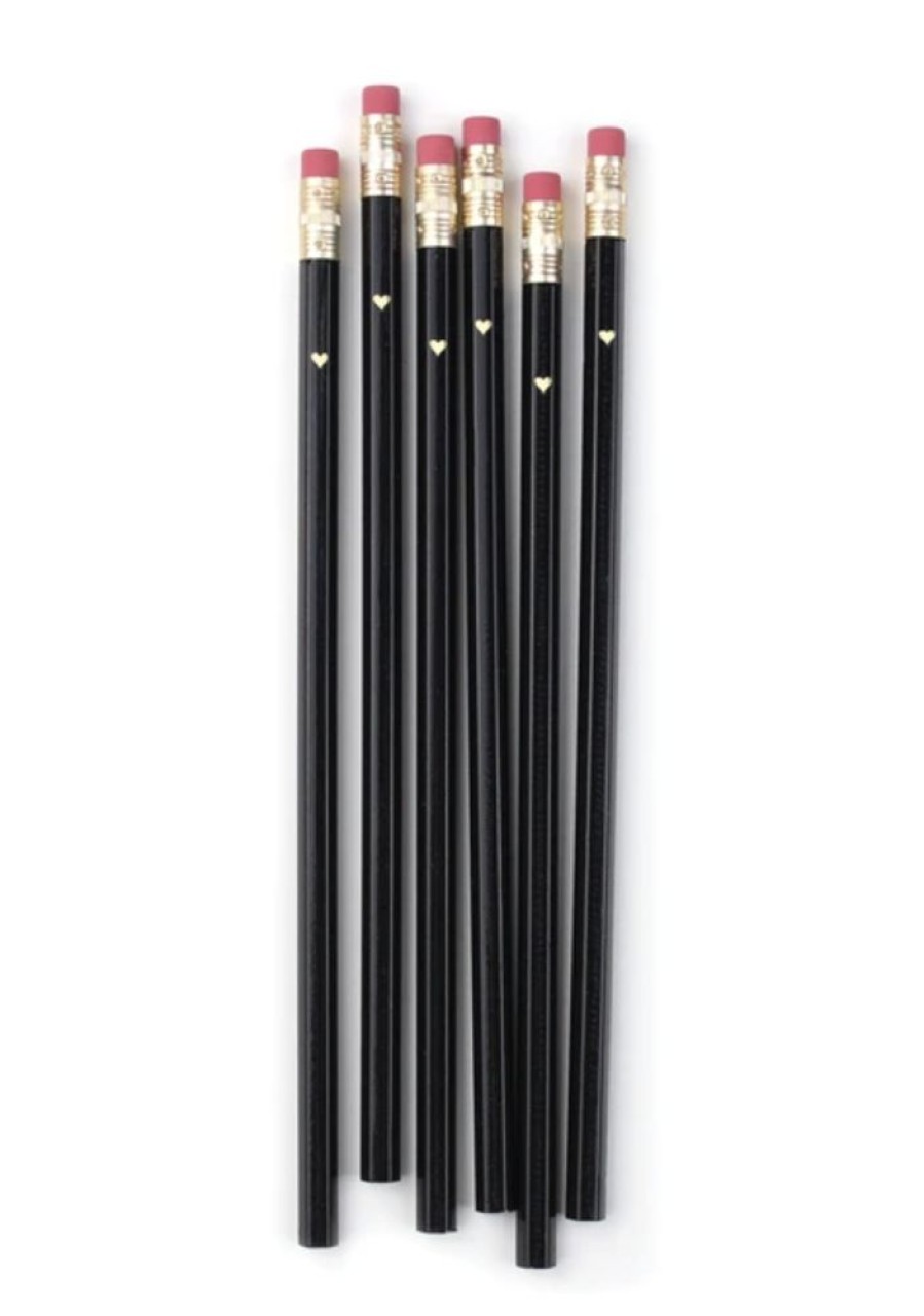 Paper & Office Inklings Paperie Pens & Pencils | Black Gold Heart Pencils