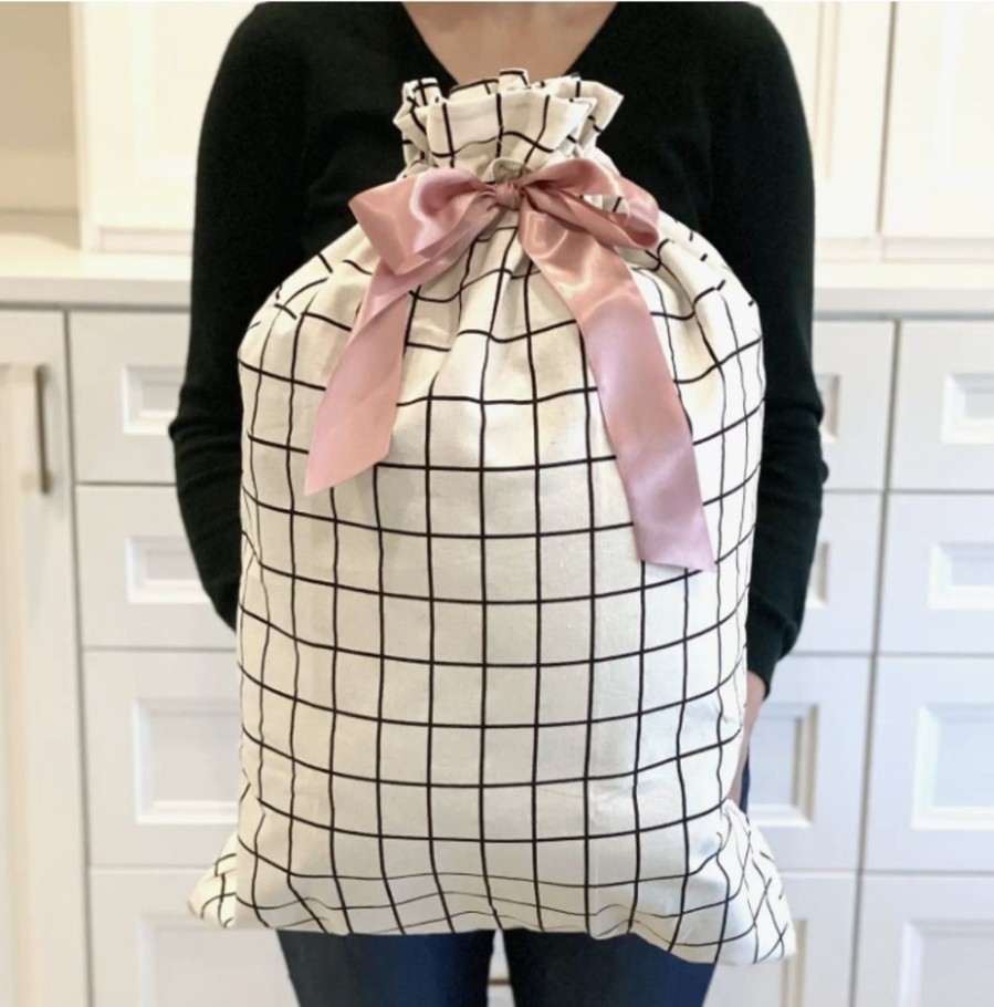 Holidays EverWrap Holiday Gift Wrap | White With Black Grid Sleigh Bag