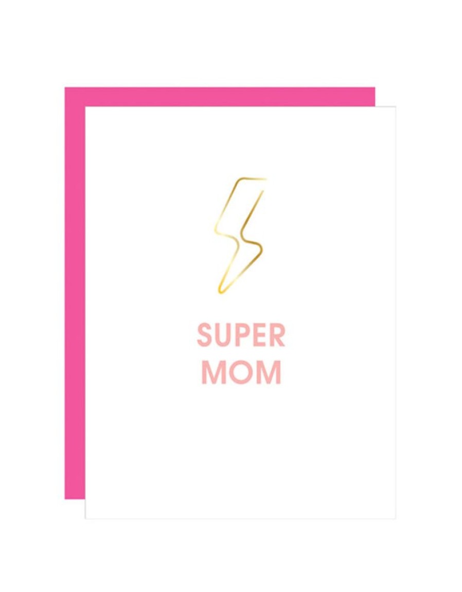 Greeting Cards Chez Gagne Letterpress Mother'S Day | Super Mom Lightning Bolt