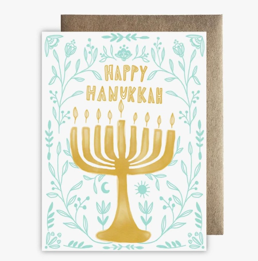 Holidays Maija Rebecca Hand Drawn Holiday Cards, Single | Happy Hanukkah Floral