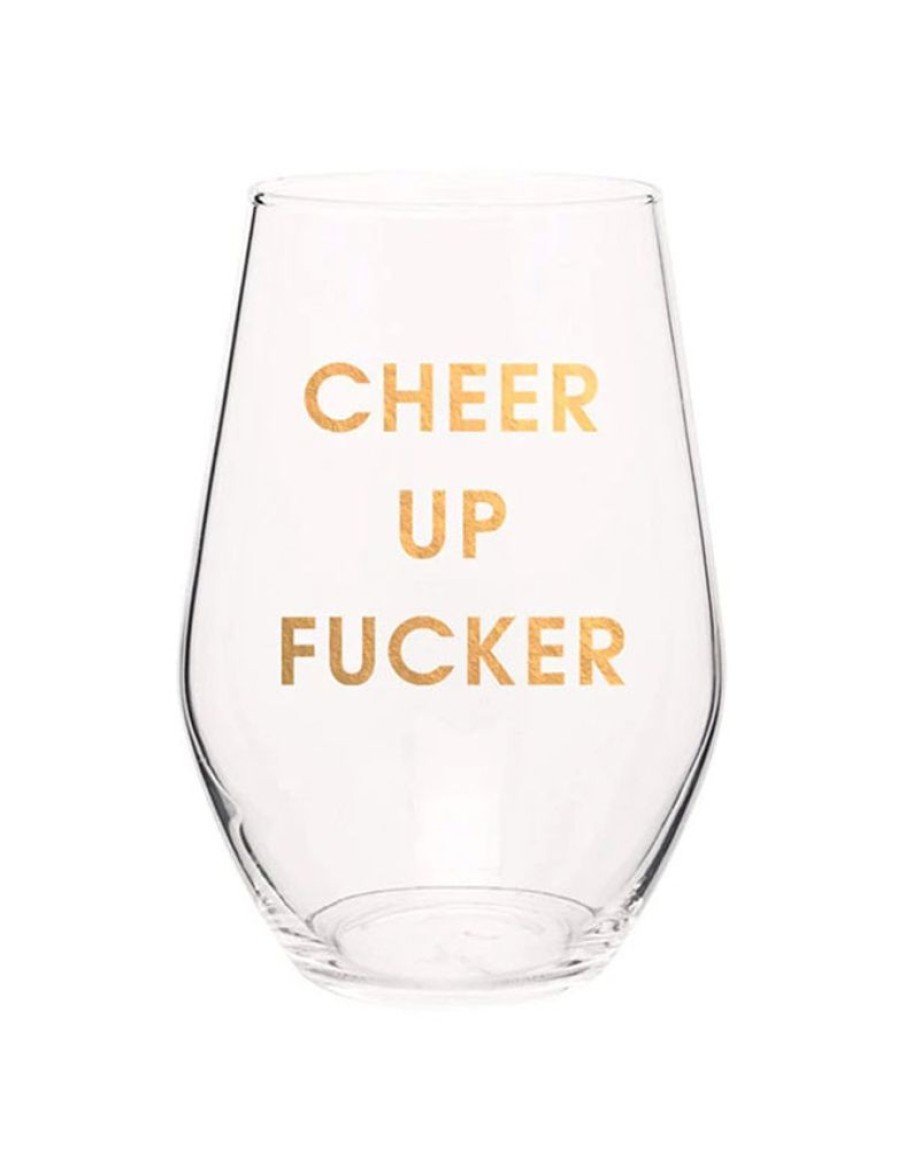 Home & Gift Chez Gagne Letterpress | Cheer Up Fucker Wine Glass