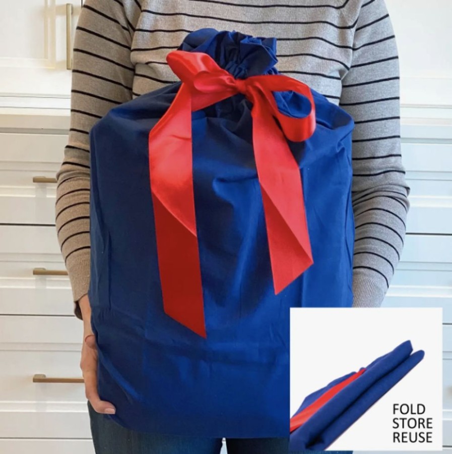 Holidays EverWrap Holiday Gift Wrap | Blue Cotton Sleigh Bag